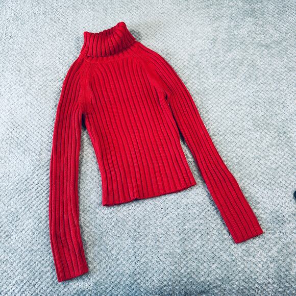 Abercrombie & Fitch Sweaters - vtg abercrombie & fitch y2k cherry red cable knit coquette babydoll turtleneck